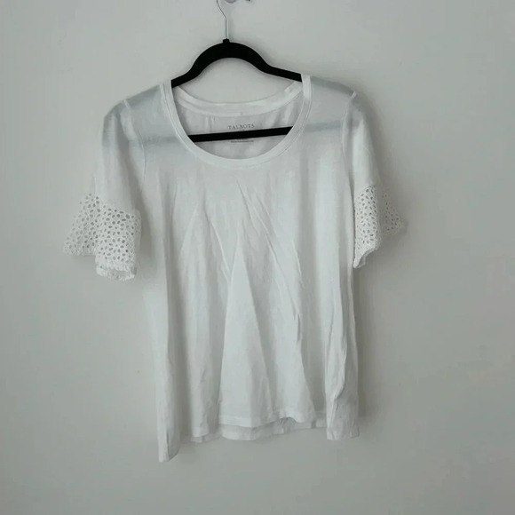 Talbots white top with lace sleeves cotton modal - Picture 1 of 8